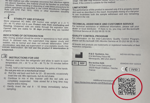 QR-kode norsk pakningsvedlegg WBC Diff Control